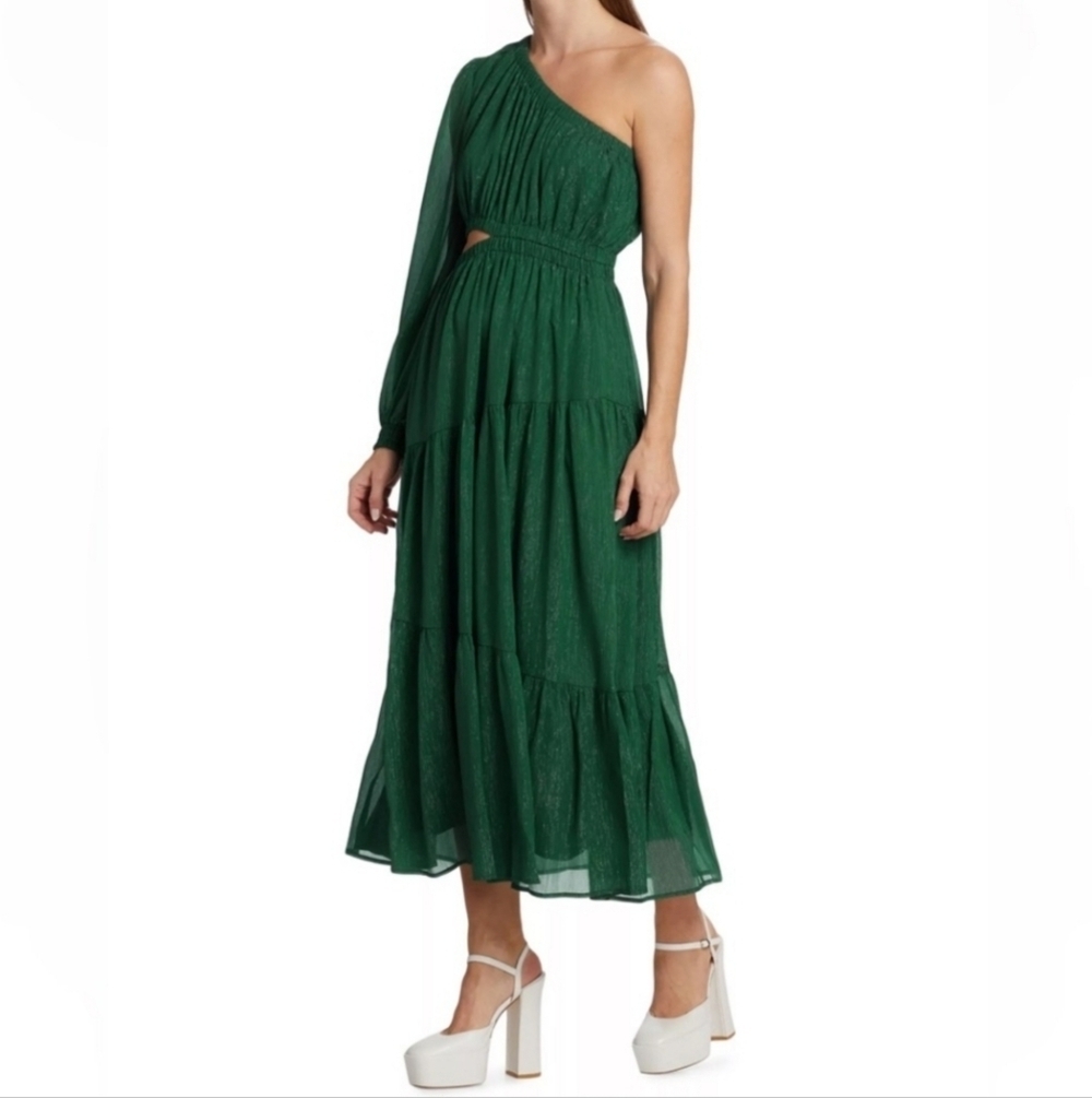 Anthropologie Moon River Shirred One Shoulder Midi Dress